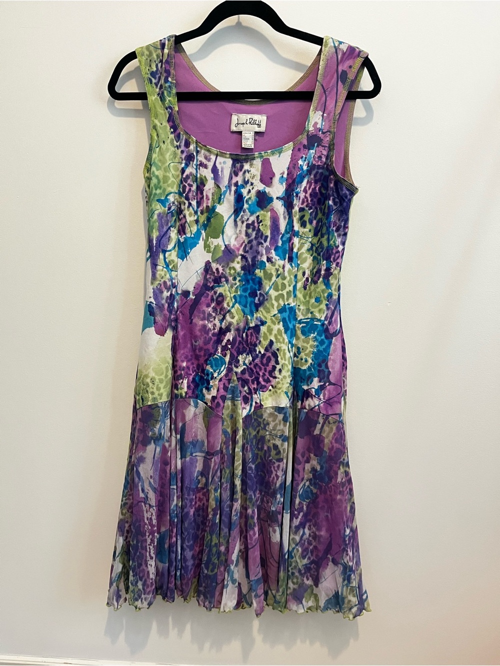 Vintage Joseph Ribkoff Abstract Handkerchief Lettuce Stitched Dress 6